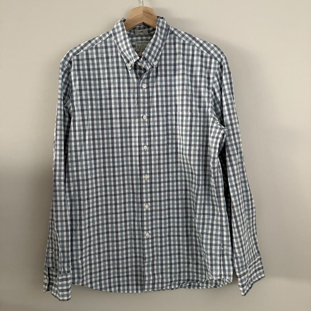 J Crew Slim Fit Secret Wash Organic Cotton Striped Button Down Shirt Mens Size L